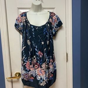 Art and Soul XL Scoop Neck Pleaded Peasant Floral Top Cap Sleeves Boho.